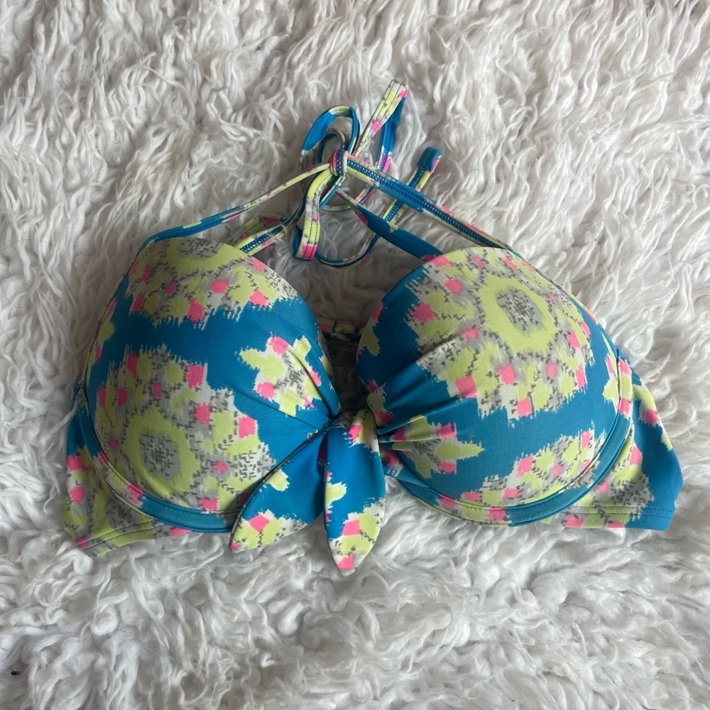 Aerie Blue Patterned Push Up Bikini Top